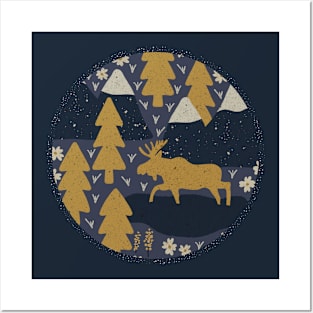 Mountain Moose (Gold & Slate) Posters and Art